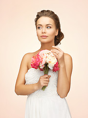 Image showing woman with bouquet of flowers