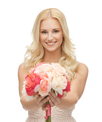 Image showing woman with bouquet of flowers