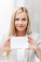 Image showing woman with blank business or name card