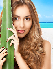 Image showing lovely woman with aloe vera