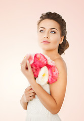 Image showing woman with bouquet of flowers