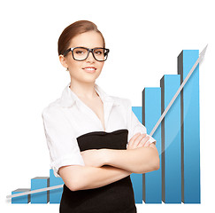 Image showing businesswoman with big 3d chart