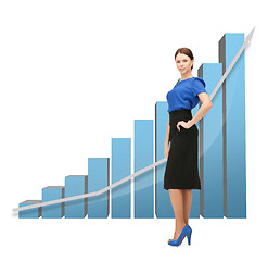 Image showing businesswoman with big 3d chart