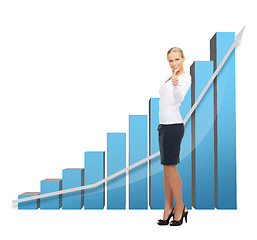 Image showing businesswoman with big 3d chart