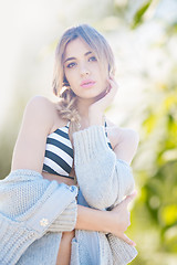 Image showing fashion model posing on the beach