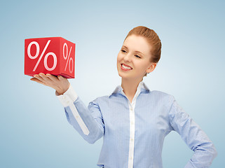 Image showing woman with big percent box