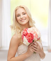 Image showing woman with bouquet of flowers