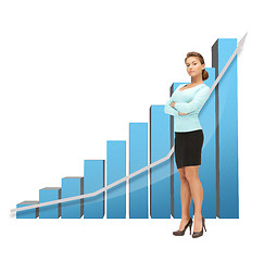 Image showing businesswoman with big 3d chart