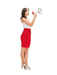 Image showing kind woman shouting in megaphone