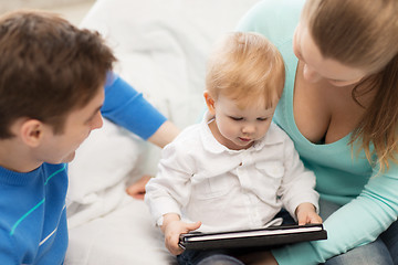 Image showing parents and adorable baby with tablet pc