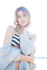 Image showing fashion model posing on the beach