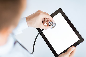 Image showing doctor with stethoscope and tablet pc