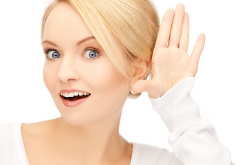 Image showing happy woman listening gossip