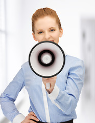 Image showing businesswoman with megaphone