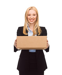 Image showing businesswoman delivering cardboard box