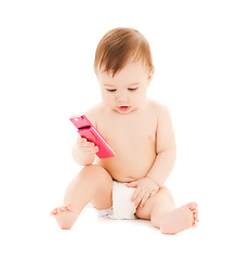 Image showing happy child with mobile phone