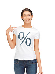 Image showing woman in shirt with percent sign