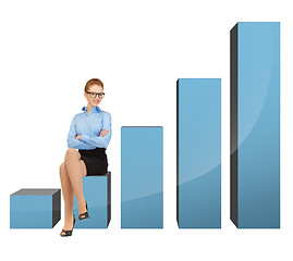 Image showing businesswoman sitting on big 3d chart