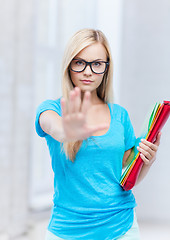 Image showing student making stop gesture