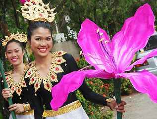 Image showing Thai women in traditional dress during in a parade, Phuket, Thai