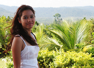 Image showing Happy girl in the tropics