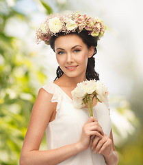 Image showing woman wearing wreath of flowers