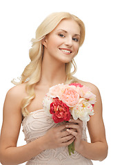 Image showing woman with bouquet of flowers