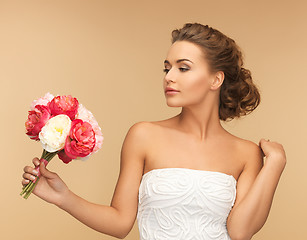 Image showing woman with bouquet of flowers