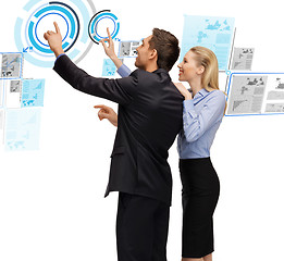 Image showing man and woman working with virtual screen