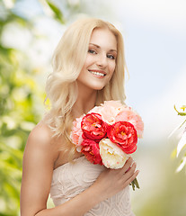 Image showing woman with bouquet of flowers