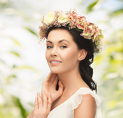 Image showing woman wearing wreath of flowers