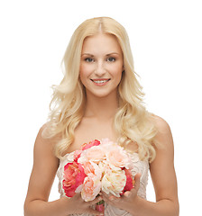 Image showing woman with bouquet of flowers