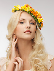 Image showing woman wearing wreath of flowers