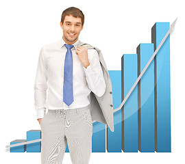 Image showing handsome businessman with big 3d chart