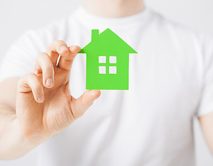 Image showing hand holding green house