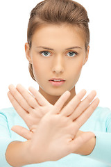 Image showing woman making stop gesture