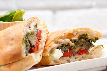 Image showing ciabatta panini sandwichwith vegetable and feta