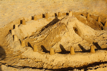 Image showing The castle and the fortress wall, built children of sand on a be