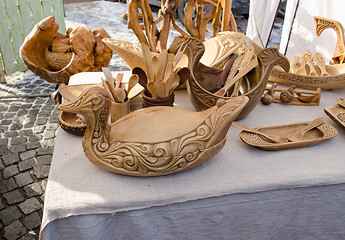 Image showing wooden kitchen utensil tools bird dish market fair 