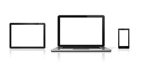 Image showing Laptop, mobile phone and digital tablet pc