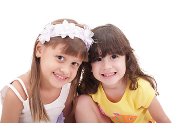 Image showing Two little girls, isolated over white 