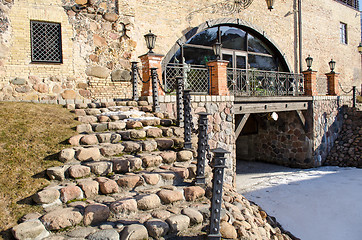 Image showing stone staircase railings retro manor snow remain 