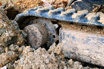 Image showing Closeup of digger's tracks in mud