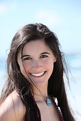 Image showing Beautiful brunette at the seaside