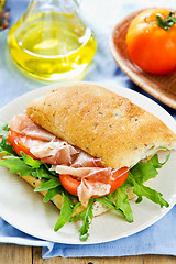 Image showing Prosciutto on Olive Ciabatta sandwich