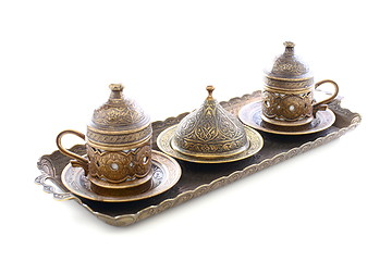 Image showing Bronze set for Turkish coffee.