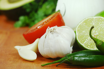 Image showing Salsa Ingredients of Avocado, Cilantro, Tomatoes and Peppers