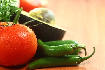 Image showing Salsa Ingredients of Avocado, Cilantro, Tomatoes and Peppers