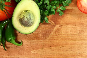 Image showing Salsa Ingredients of Avocado, Cilantro, Tomatoes and Peppers