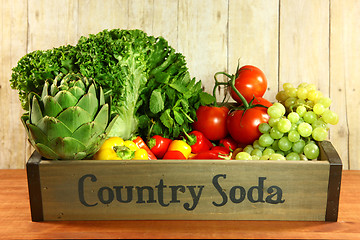 Image showing Grocery Produce Items on a Wooden Plank